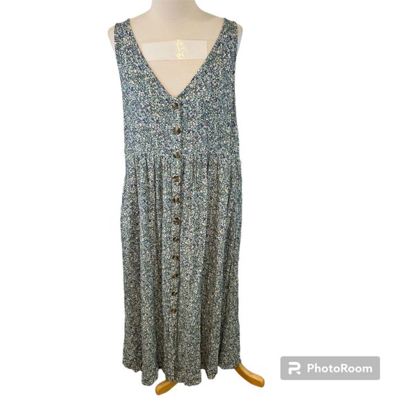 AMERICAN EAGLE Blue Floral Button Down Maxi Sleeveless Dress (L) - Picture 3 of 15